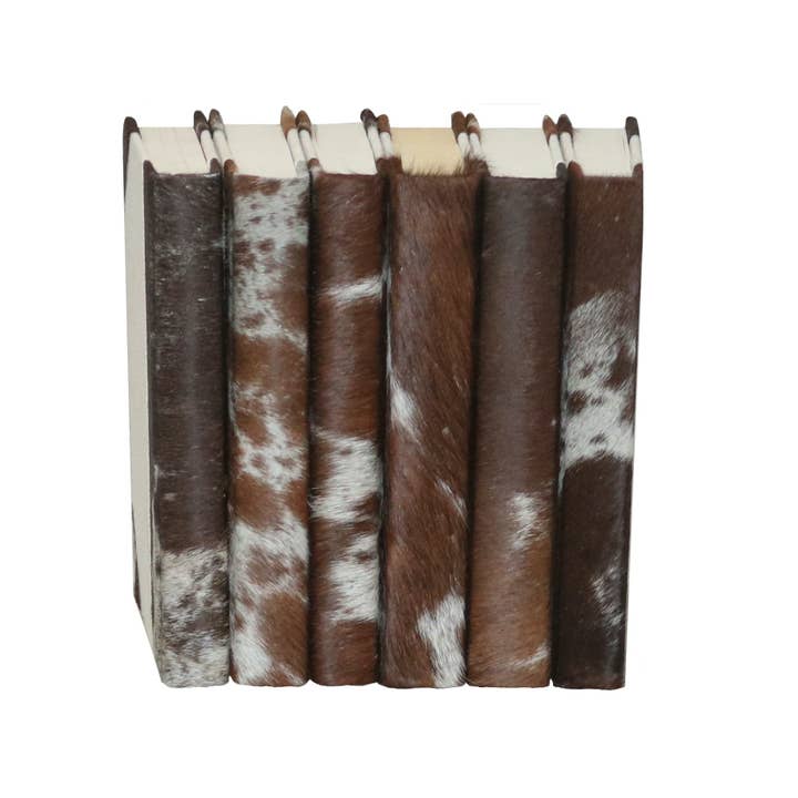 Brown Cow Hide Linen Covered Books, 6 Vol. Set for wholesale by Vellum Home