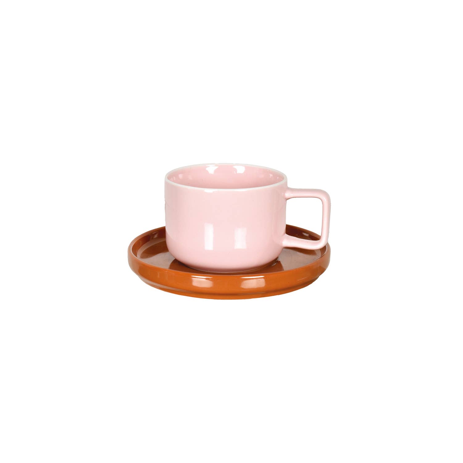 Opjet Paris – wholesale Coffee mug – Chic pink cup with its brown saucer D12 H7.5cm