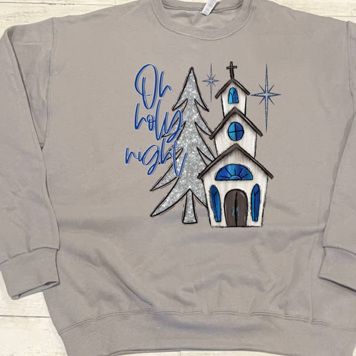 Holy Night Christmas Crewneck sweatshirt or tee adult kids for wholesale by Cotton Threads