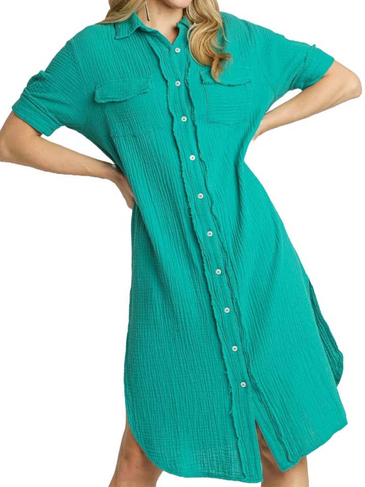 Abito midi in garza di cotone abbottonato per la vendita all'ingrosso da parte di Vanilla Monkey