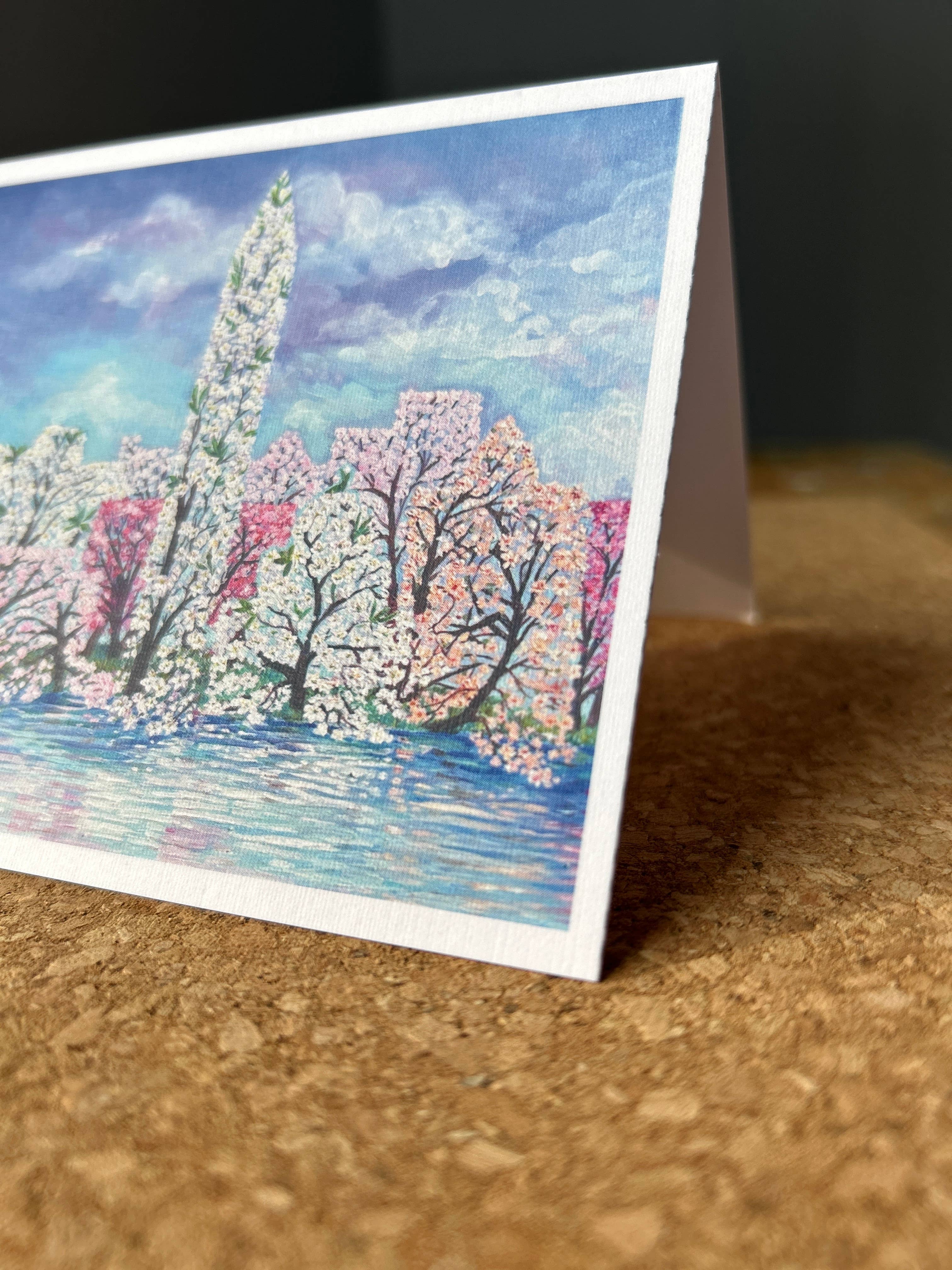 Ally Bartoszewicz Art - Wholesale Everyday Greeting Card - "DC in Blossom" folded greeting card , feat. cherry blossoms2