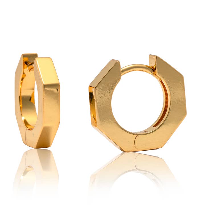 Hexagon Chunky Plain Huggie Hoop Earrings for wholesale by Cool and Interesting