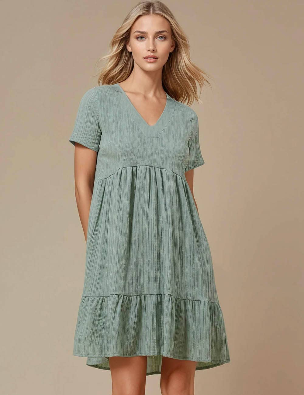 Sweetkama - Vente Robe – femme - Robe courte quotidienne à manches courtes et col en V2