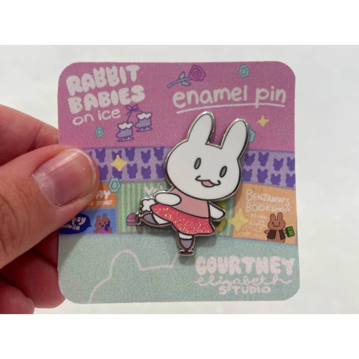 Figure Skating Bunny Hard Enamel Pin - Rabbit Babies On Ice for wholesale by Courtney Elizabeth Studio