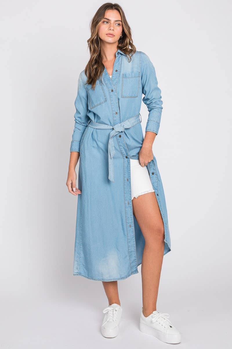 ZiA Apparel – Engroshandel Kjole - Dame – Denim Midi Shirt Kjole13