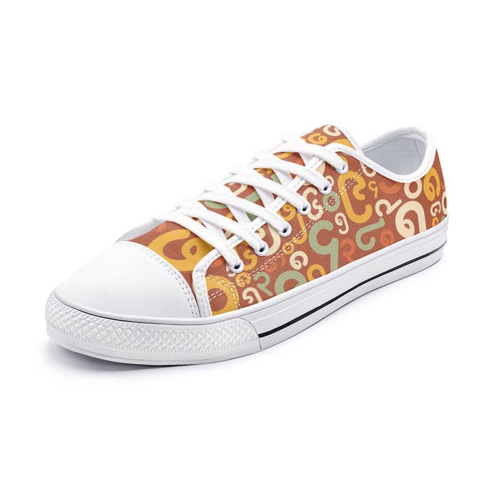Burmese Numerals in Orange - Unisex Low Top Canvas Shoes for wholesale by Oh Pote