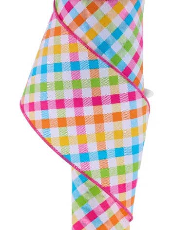 4"X10YD MULTICOLOR PLAID-WHT/PINK/YLLW/TURQ/ORNG-RGH116011 for wholesale by General Wholesale Inc