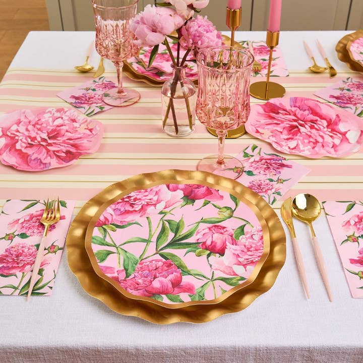 Sophistiplate - Wholesale Disposable Plate - Wavy Dinner Plate Pink Peonies - 8pkg