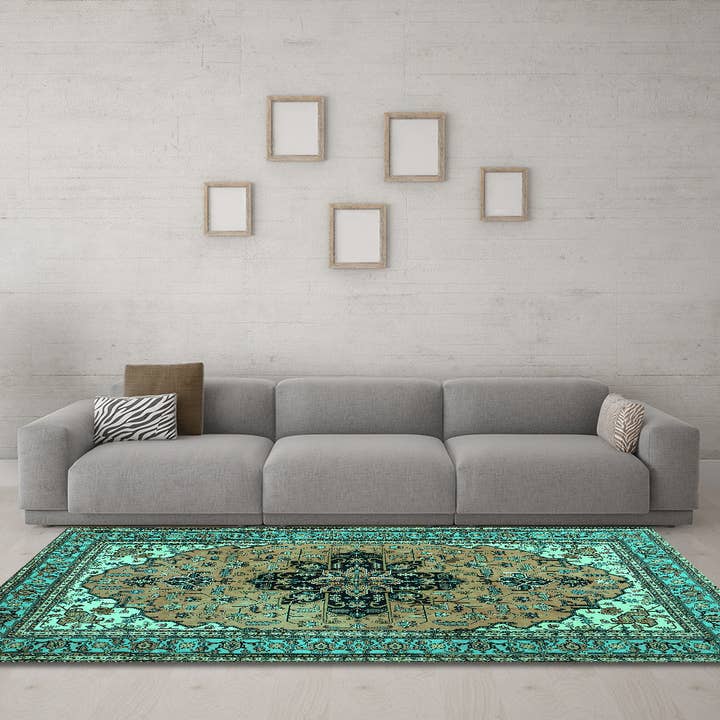 Machine Washable Medallion Turquoise Traditional Area Rugs for wholesale by Ahgly
