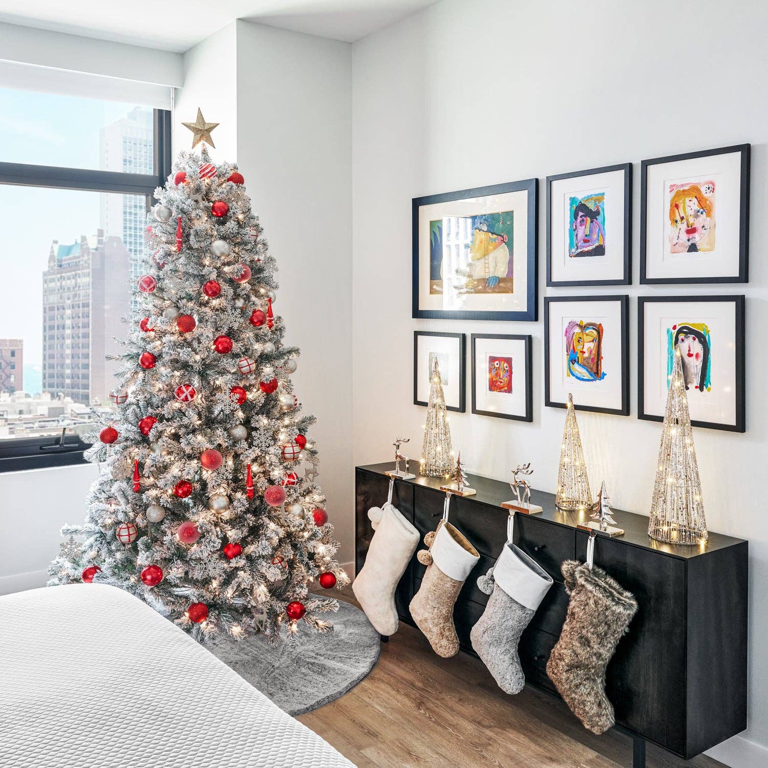 Gigi Seasons - Wholesale Holiday Stocking - Arctic Grey Faux Fur Stocking with White Velvet Cuff and Pom Poms2