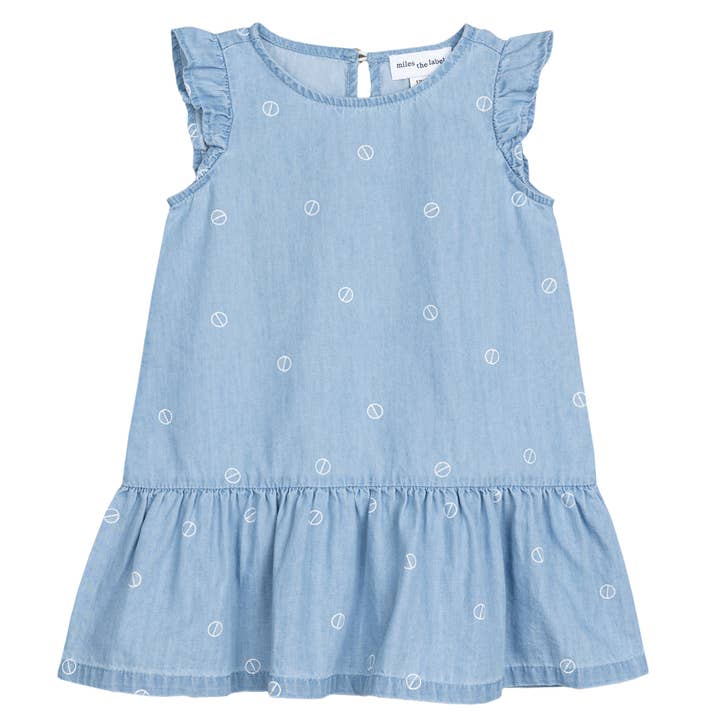 Robe sans manches à imprimé roulettes sur chambray pour bébé pour la vente par Miles the Label