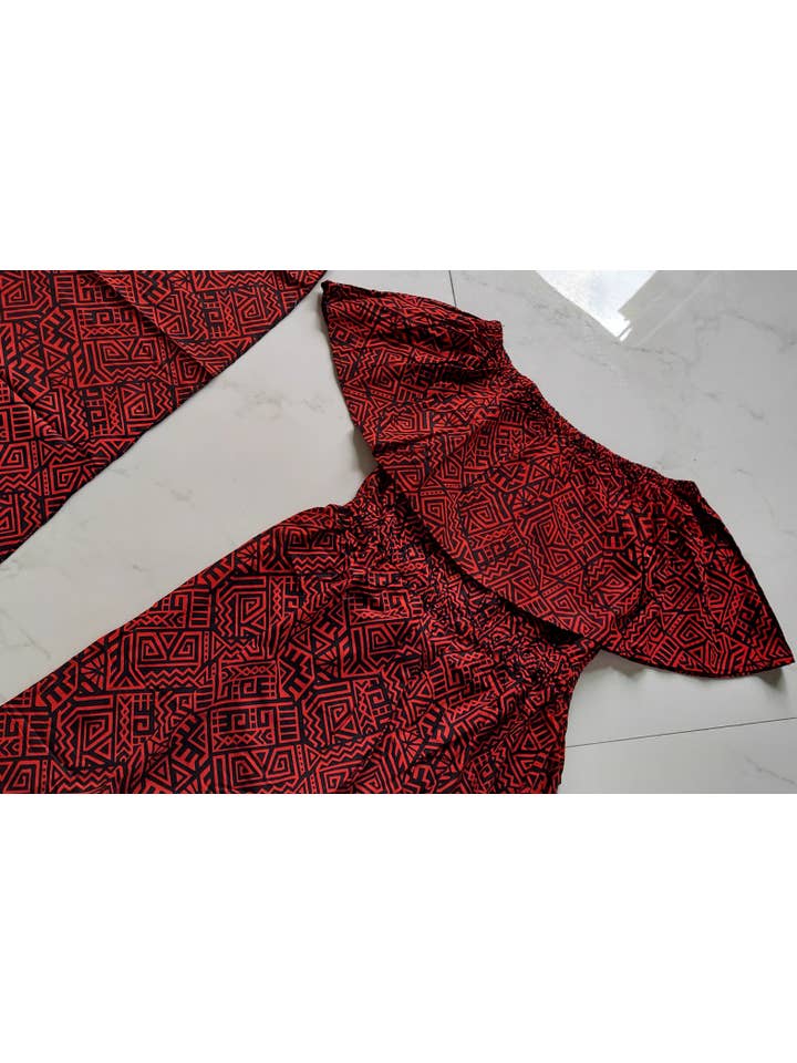 India Batik - Wholesale Jumpsuit - Women's - Full Romper / Junpsuit Red/Black -1123