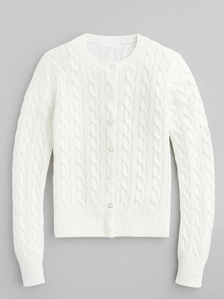 Cardigã de Algodão Branco com Tricô de Cabo por atacado de Pearls & Camo