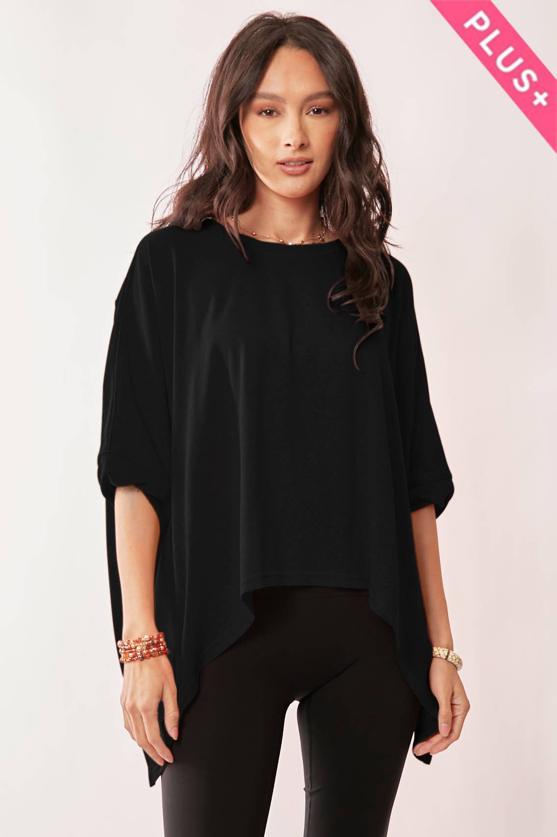Davi & Dani - Wholesale Lounge Top - Women's - PLUS DROP SHOULDERS BATWING SLEEVE SIDE SLIT TOP