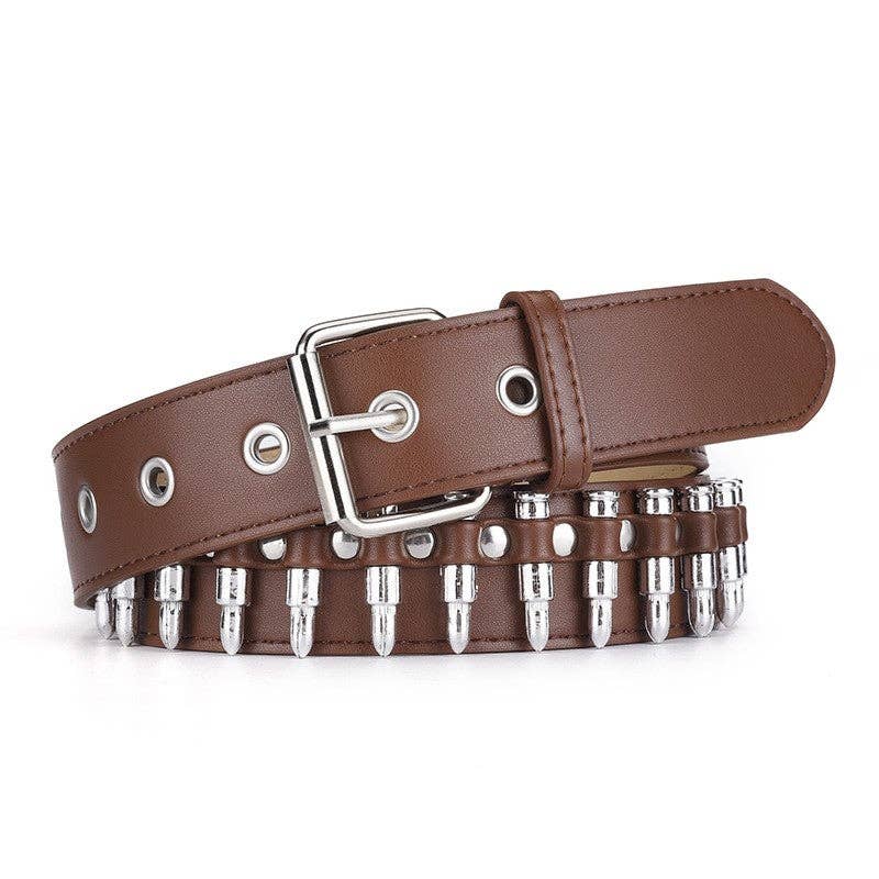 FurDecoration - Wholesale Belt - Women's - Punk Style Wide Leather Belt with Bullet Detail3