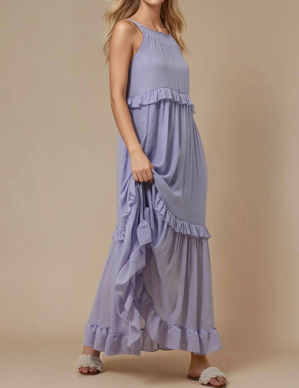 Sweetkama - Vendita all'ingrosso Vestito - Donna - Maxi abito quotidiano da donna con scollo tondo in boemia SKD2311914