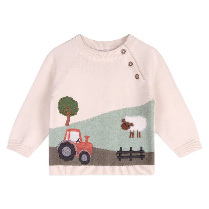 Farm Sheep Jacquard Sweater Knit Baby Pullover for wholesale by Viverano Organics
