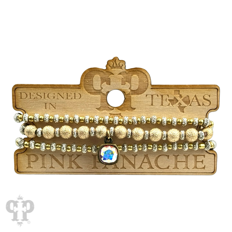 Pink Panache Brands - Wholesale Jewelry Set - Foil texture bead stacked bracelet with Austrian crystal3