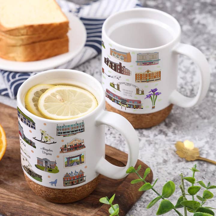 15oz ceramic mug cork bottom & lid with any city landmarks for wholesale by Smallcity Gifts