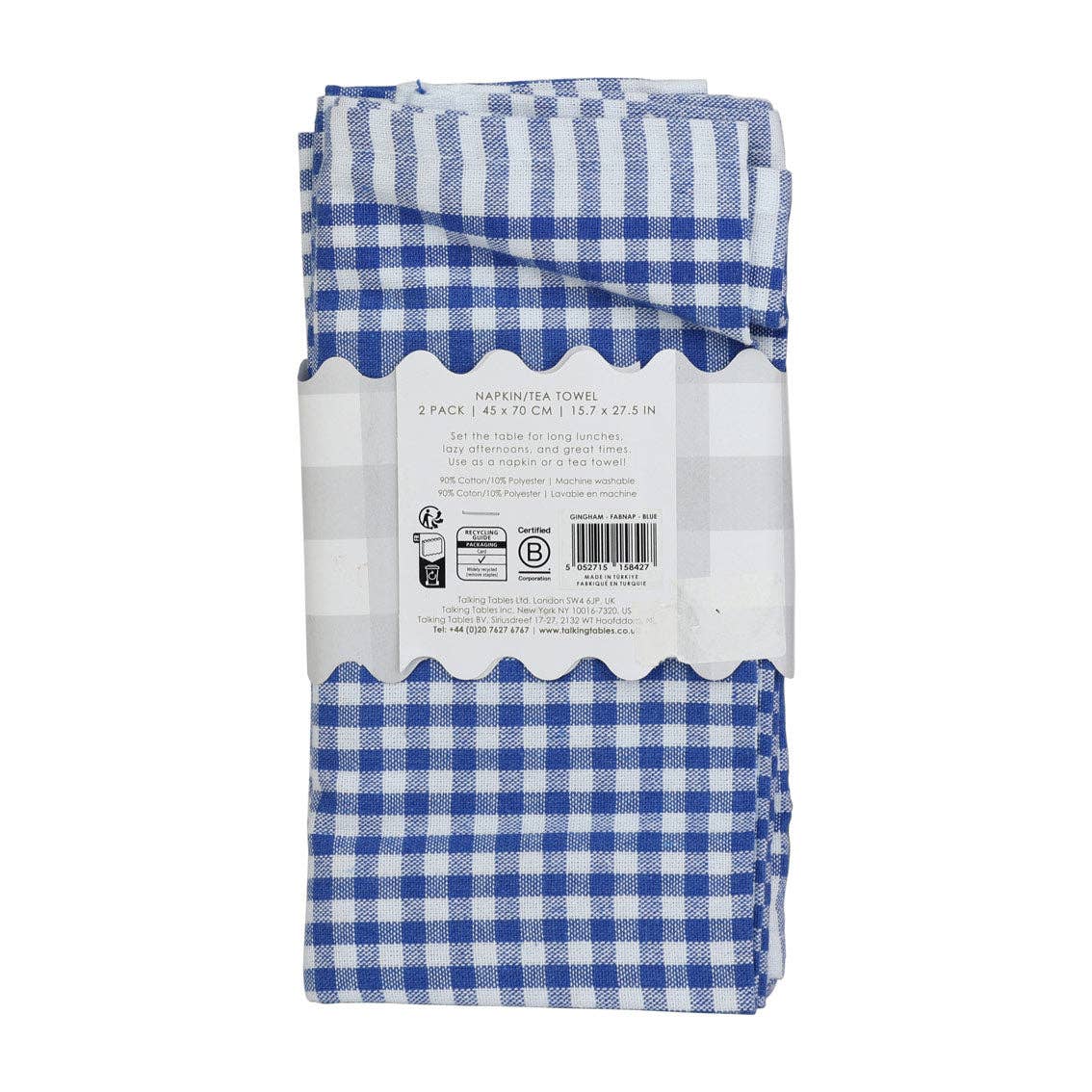 Talking Tables UK – wholesale Dinner & cloth napkin – Blue Gingham Fabric Tea Towels - 2 Pack | Kitchenware |4