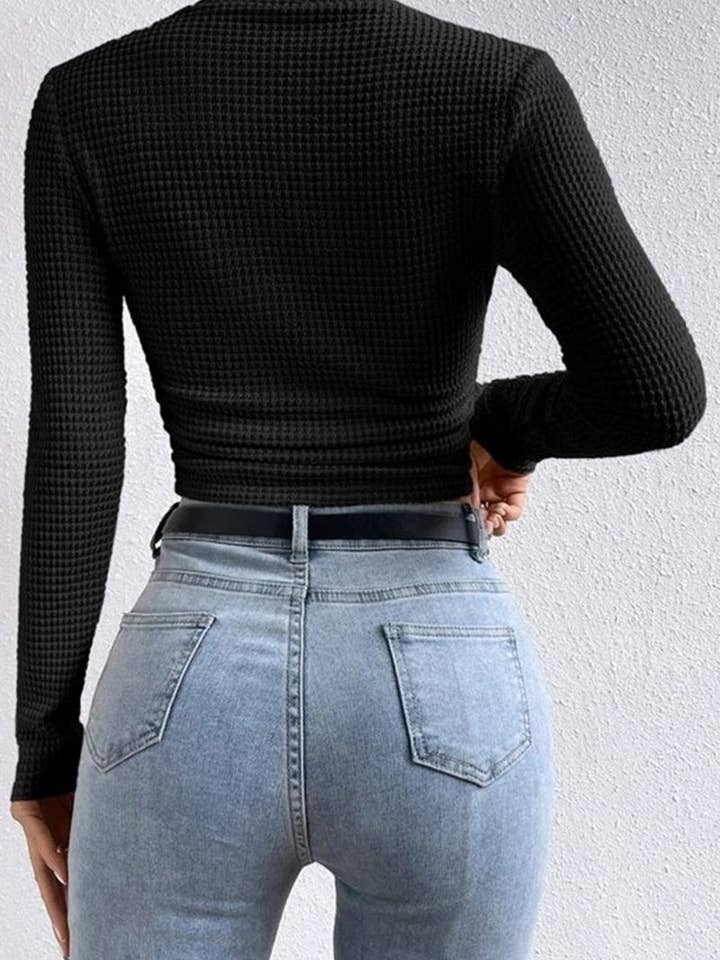 Mccolin – wholesale Stickad topp - Dam – Texturerad kort långärmad topp8