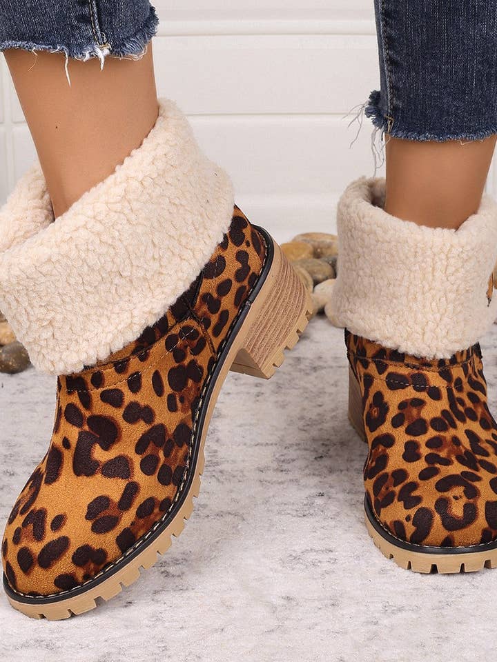 Beyond Apparel - Wholesale Boots - Women's - Leopard Block Heel Fuzzy Boots