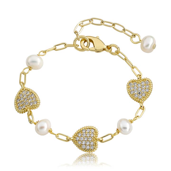 LMTS Classic! Freshwater Pearl & Micro Pave Hearts armband voor wholesale door Little Miss Twin Stars