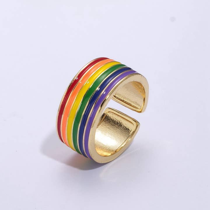 Aim Eternal - Wholesale Band/Stacked Ring - Pride Flag Rings LGBTQ Ring Gold Filled Open Adjustable Stac11
