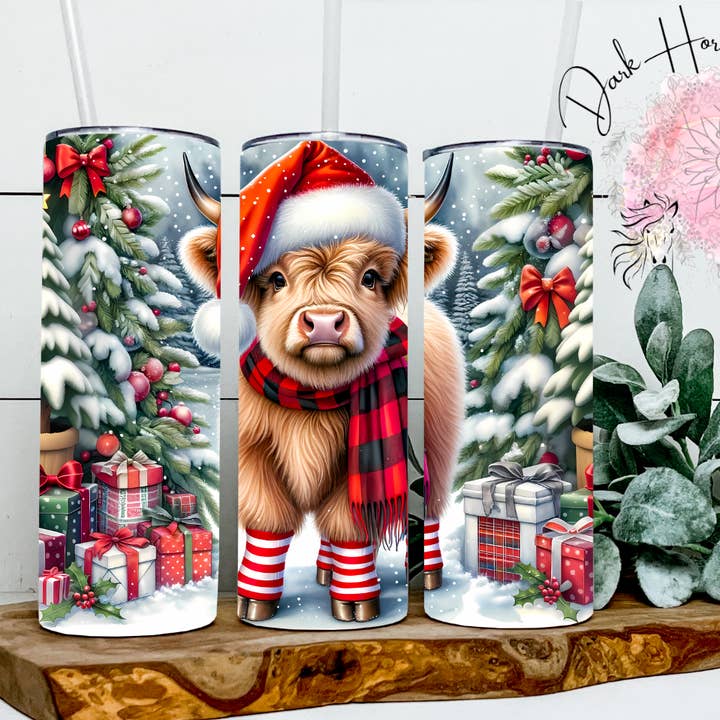 Stew The Christmas Calf - Holiday Farm Animal - Cow Tumbler for wholesale by Dark Horse Dream Designs LLC