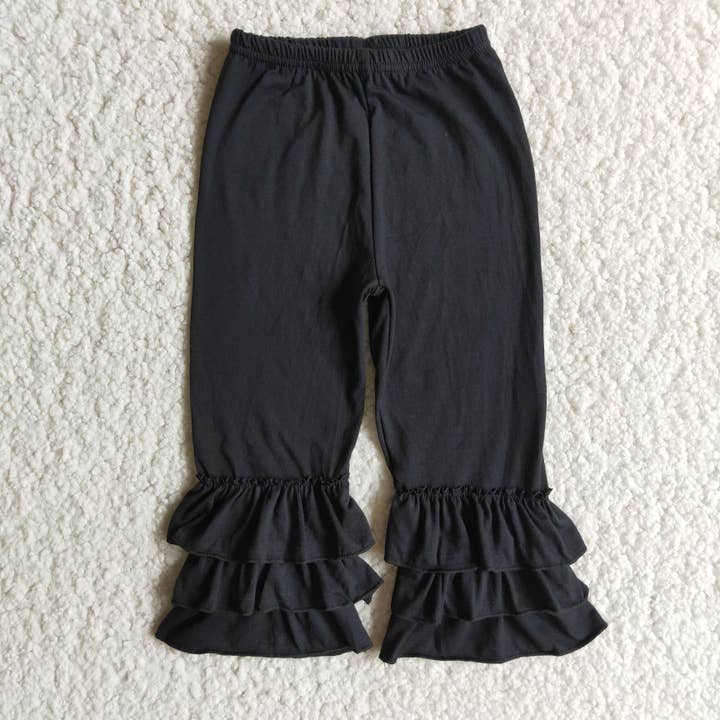 Black triple ruffle pants for wholesale by Yawoo Garments