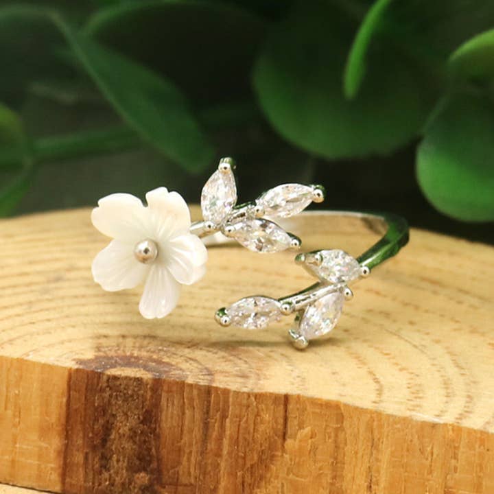 Amy and Annette - Wholesale Multi-Stone Ring - 14K Rose Gold Floral Bypass Ring With Crystals2