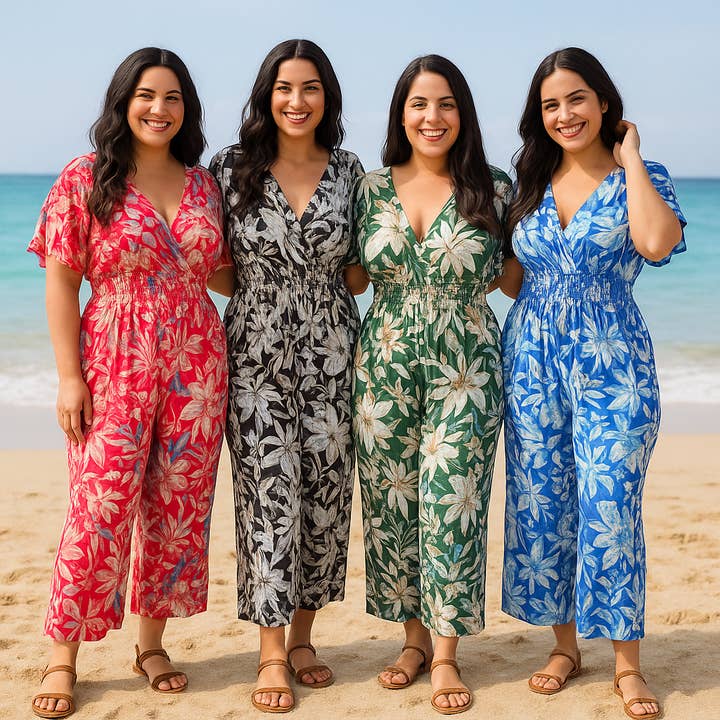 Kurt Muller – wholesale Jumpsuit – Women's – Floral V Neck Slinky Jumpsuit