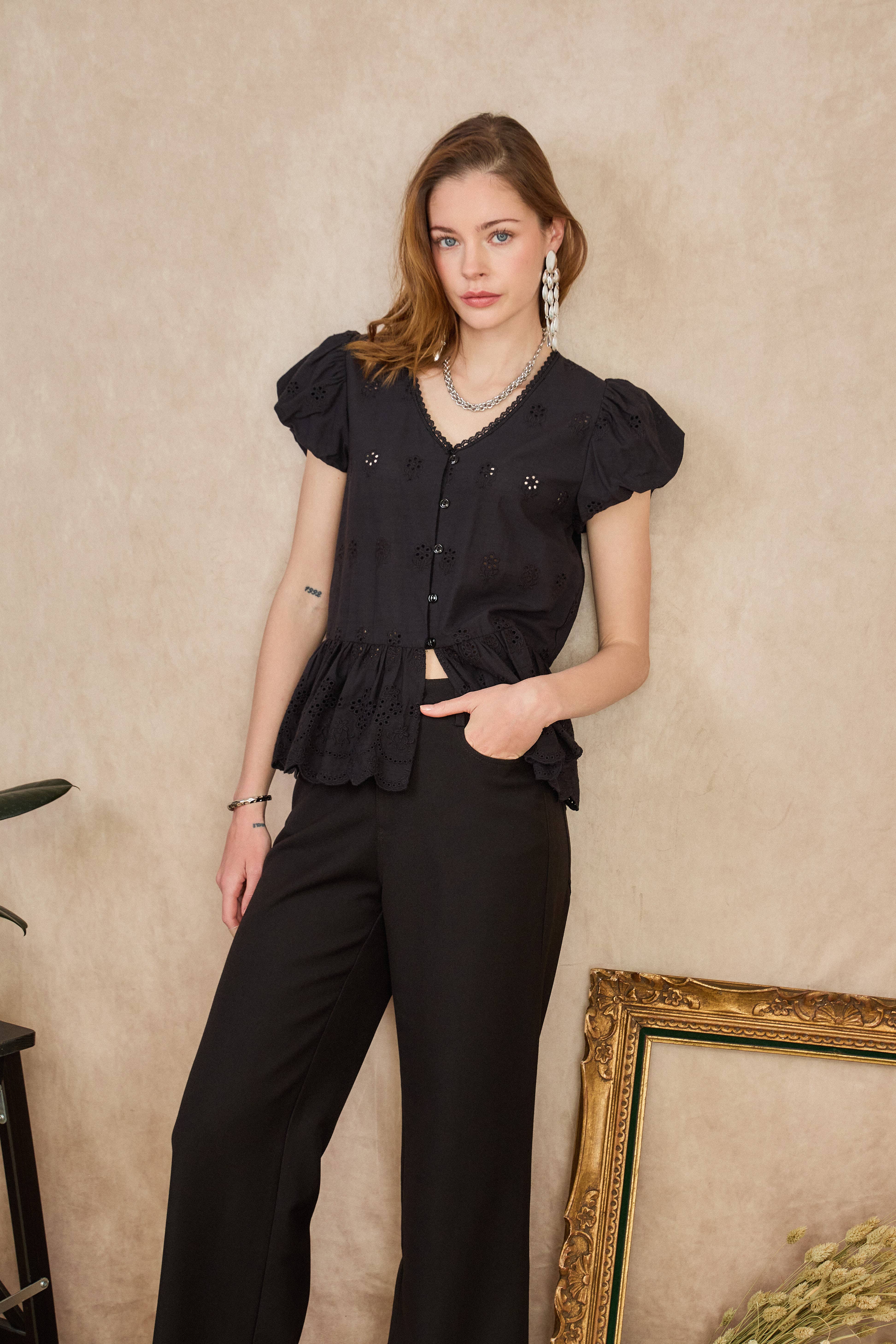 LULUMARY - Wholesale Button Down Shirt - Women's - Embroidered shirt CH36416