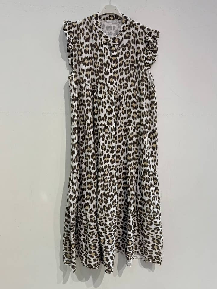 NOELINE - Wholesale Dress - Women's - Printed cotton gauze dress 25670-BIG LEOPARD