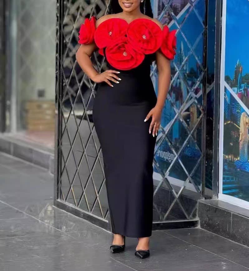 Productseeker – wholesale Klänning - Dam – DR0190 Elegant blommig bandageklänning - svartvitt2