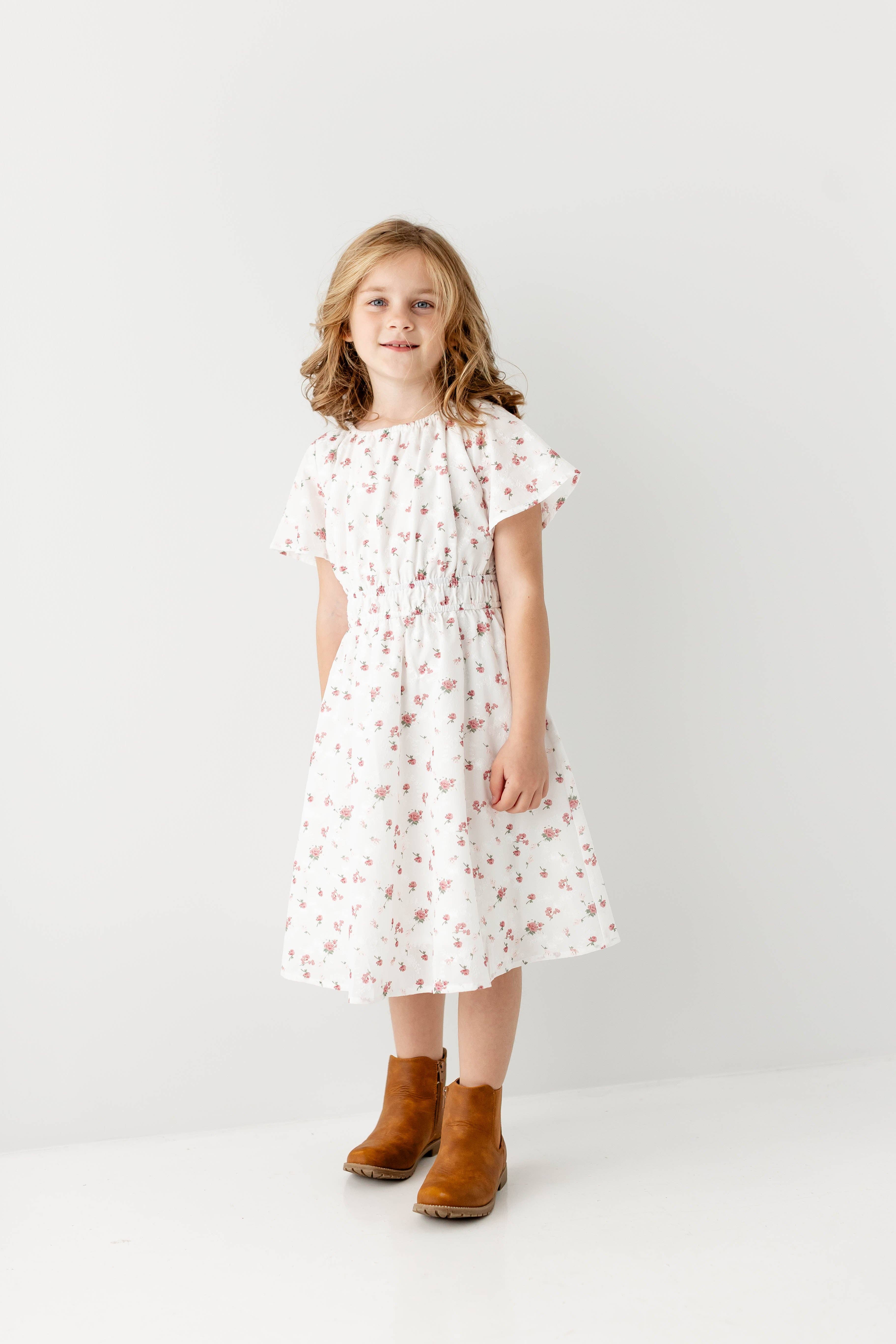 White 'Cynthia' Girl Embroidered Floral Print Dress for wholesale on Faire0