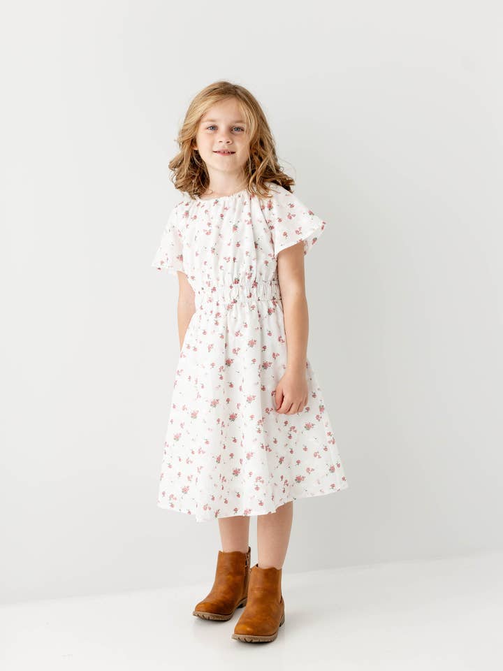 White 'Cynthia' Girl Embroidered Floral Print Dress for wholesale on Faire