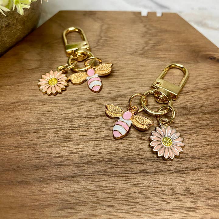 Keychain Charm - Daisy & Bee - Pink for wholesale by Hive Supply