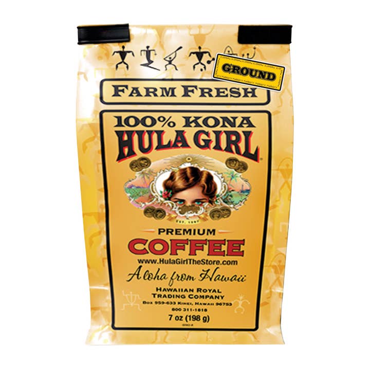 Hula Girl Products - Wholesale Coffee Beans - Hula Girl 100% Kona Coffee 7oz(198g) – Box of 6/10/20 Bags11