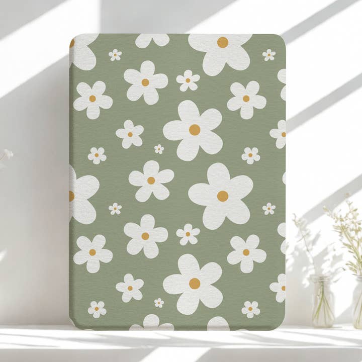 Verdant Daisies Kindle Case | Built in Hand Strap & Back Magnets for wholesale by StickieTech