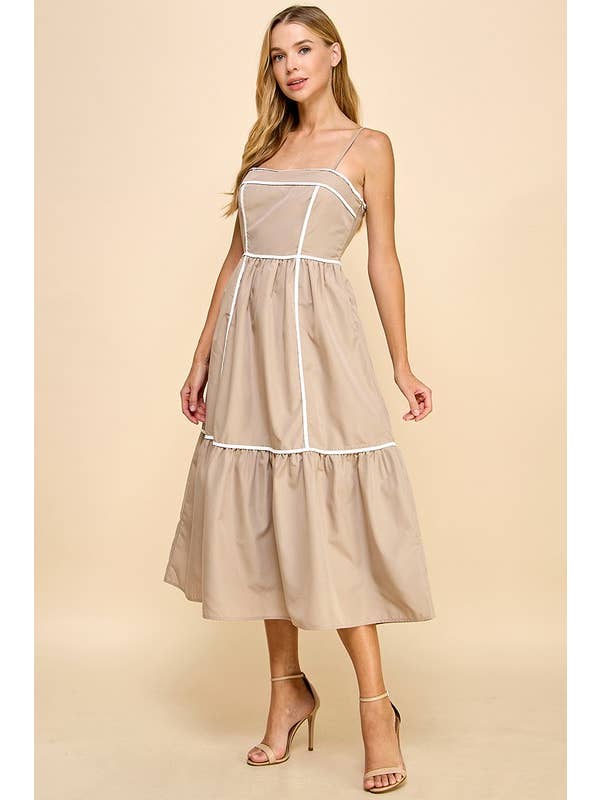 TCEC - Wholesale Dress - Women's - CD05019-Fit and Flare Spaghetti Strap Midi Dress
