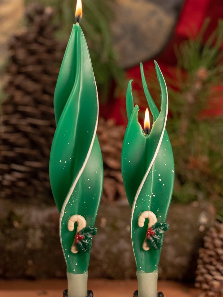Green Candy Cane Silhouette Pair of Beeswax Candles for wholesale by Summerfield Candles
