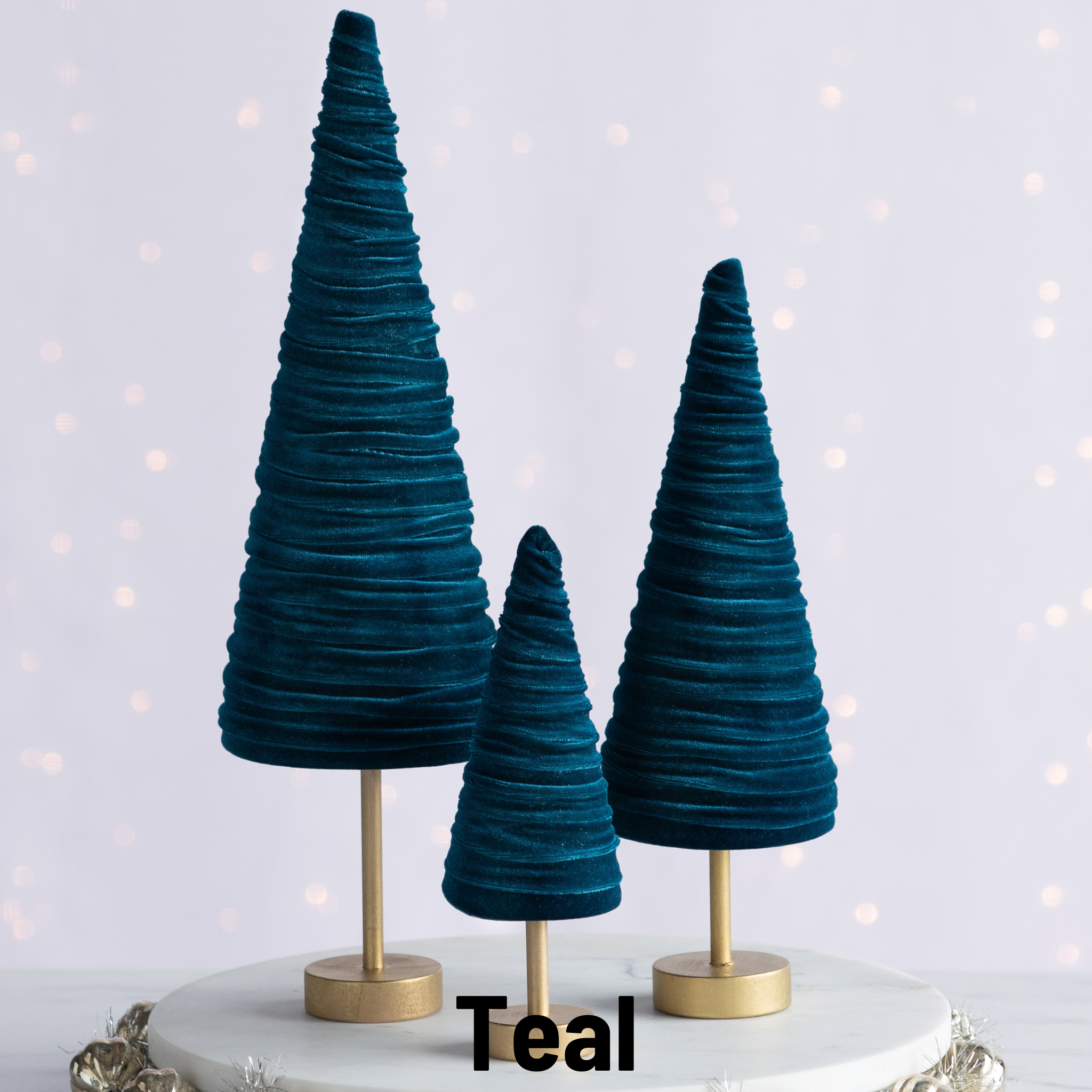 Your Heart's Content - Wholesale Christmas Decoration - Pedestal Trees Velvet Set of 3 Tablescap, Winter Mantel21