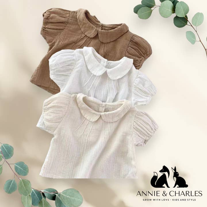 Annie & Charles® organic cotton shirt blouse with bubi collar for wholesale by Annie & Charles