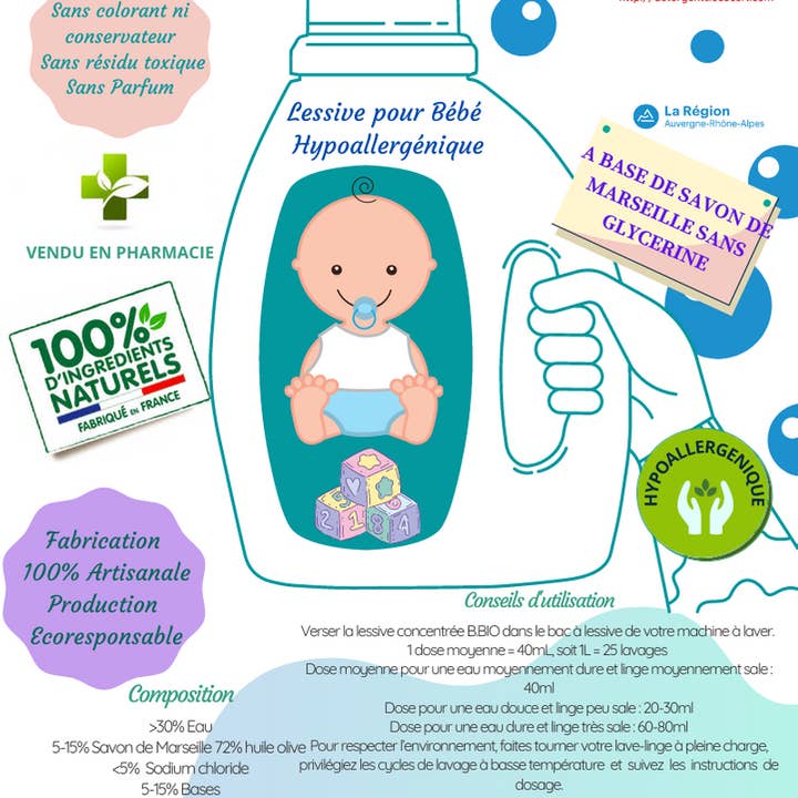 BBIOFRANCE - Wholesale Liquid Laundry Detergent - Hypoallergenic Baby Detergent 2L