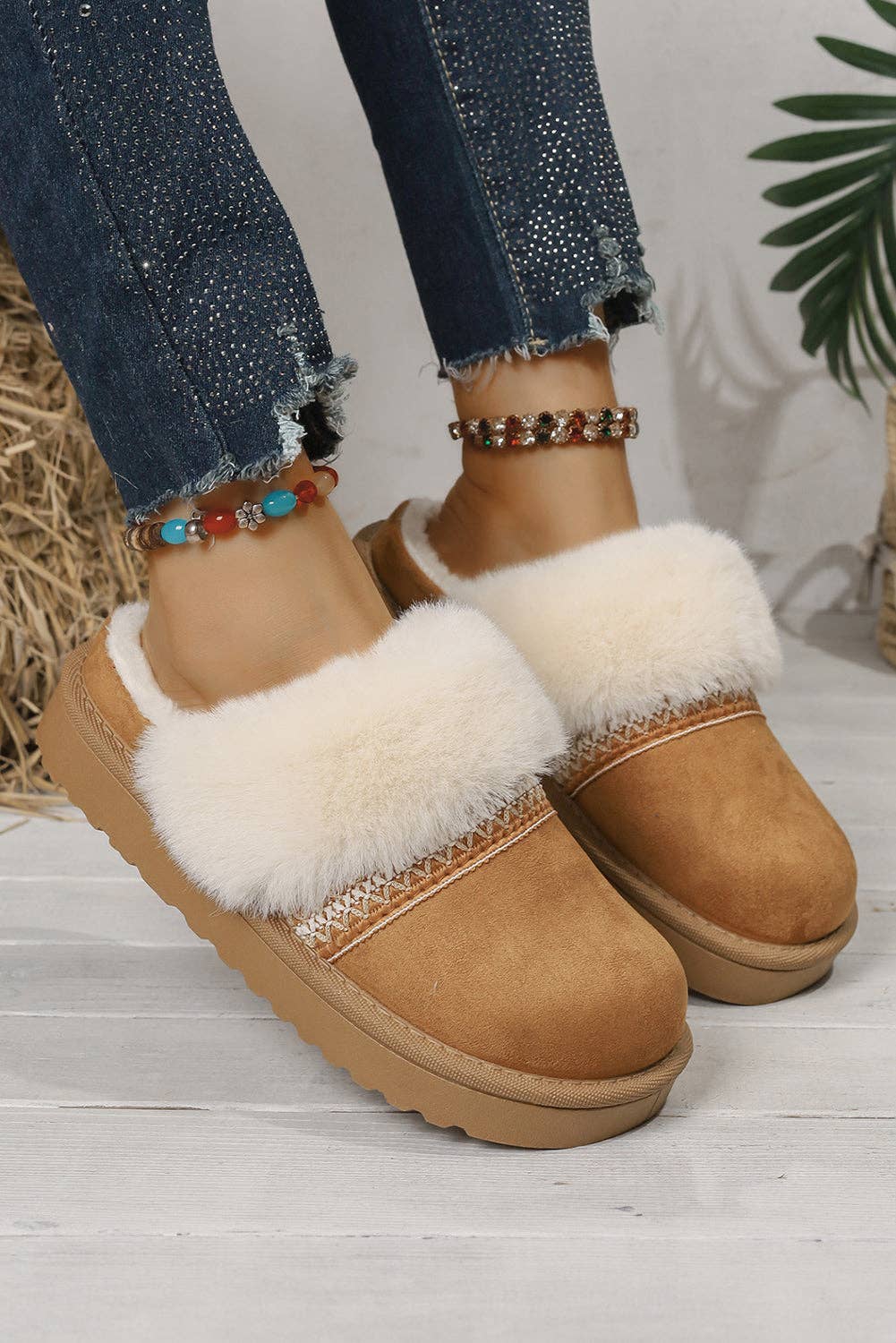 Lovesoft - Wholesale Slippers - Women's - Faux Suede Plush Trim Ethnic Mule Slippers13