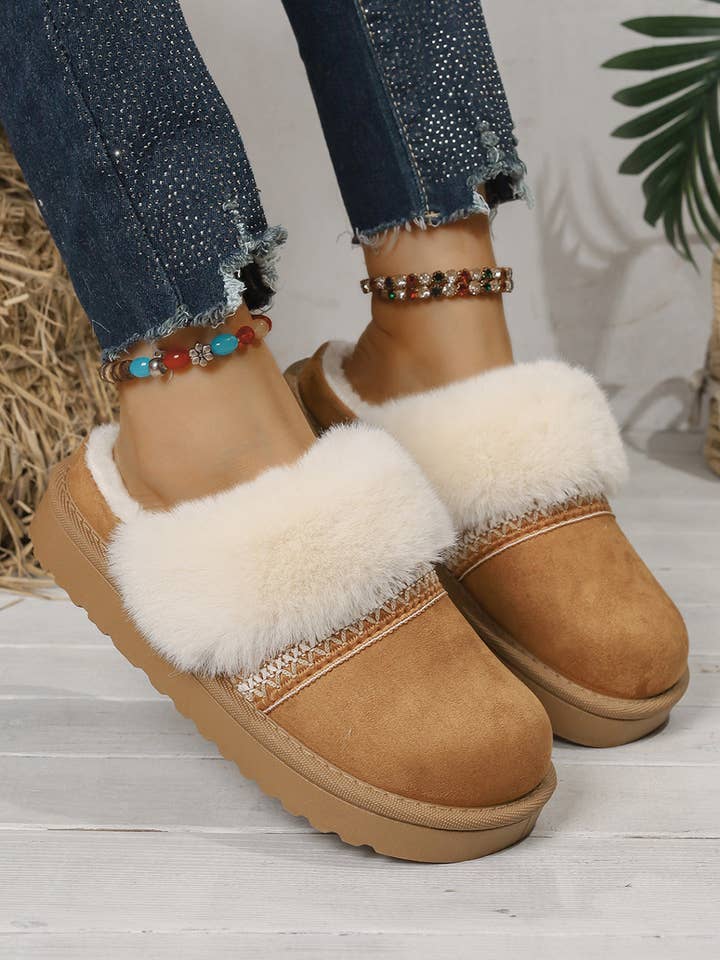 Lovesoft - Wholesale Slippers - Women's - Faux Suede Plush Trim Ethnic Mule Slippers13