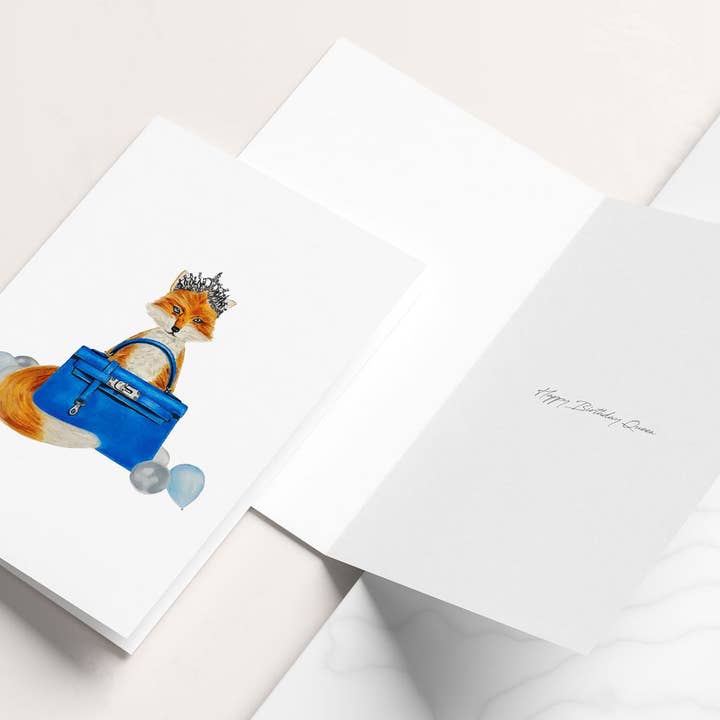 Foxy Birthday Queen Grußkarte für den Großhandel von Samira Zaarour