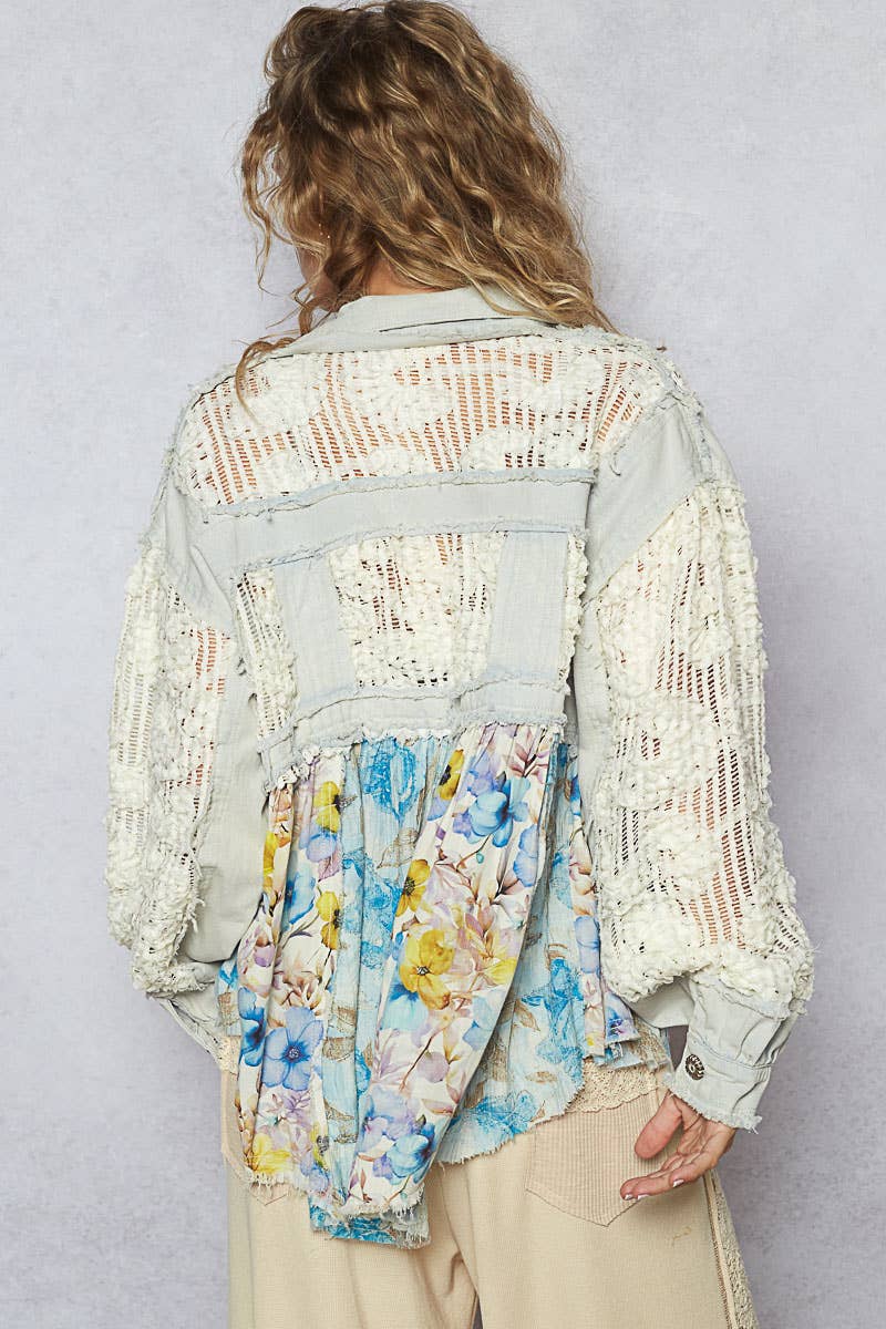 Pol Clothing - Wholesale Jacket - Women's - Balloon sleeve A-line twill woven floral jacket SALE3