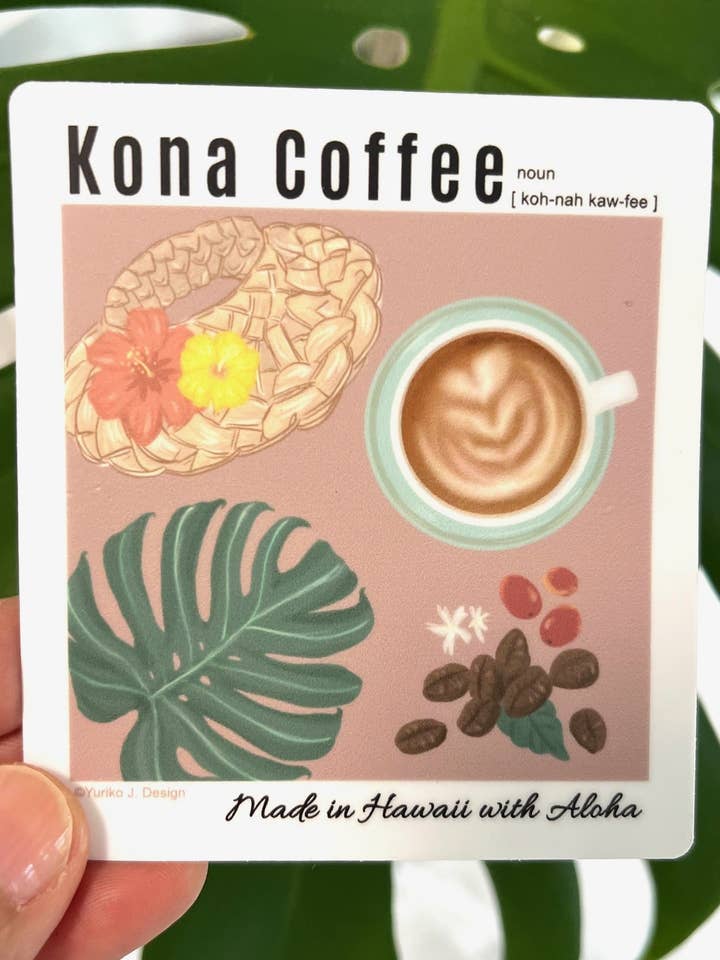 Autocollant artistique Kona Coffee - Hawaii /Café/Café pour la vente par Island Stickers & More / Yuriko J. Design